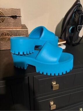 Jeffrey Campbell Bright Blue Platform Slide Sandals